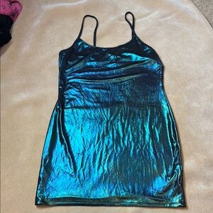 Metallic Teal Slip Mini Dress - Brand Unspecified